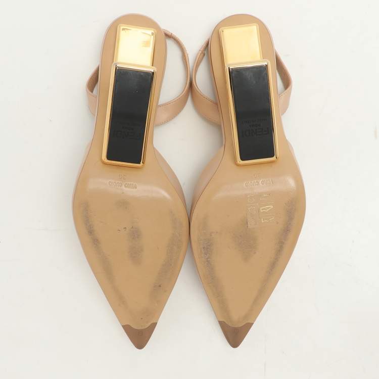 Pre Owned Fendi Beige Leather Fendi First Slingback Pumps Size 36