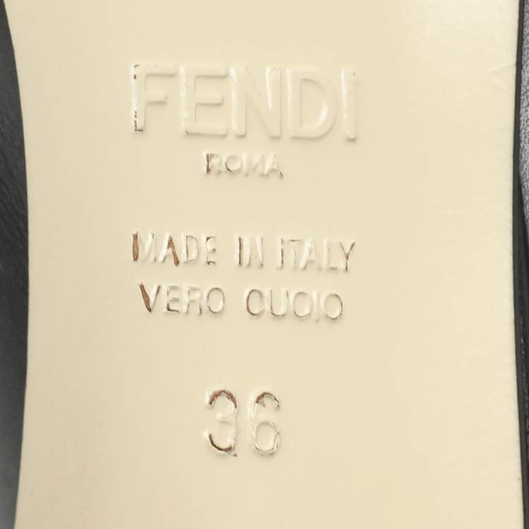 Pre Owned Fendi Black/Grey Leather Flowerland Slide Sandals Size 36