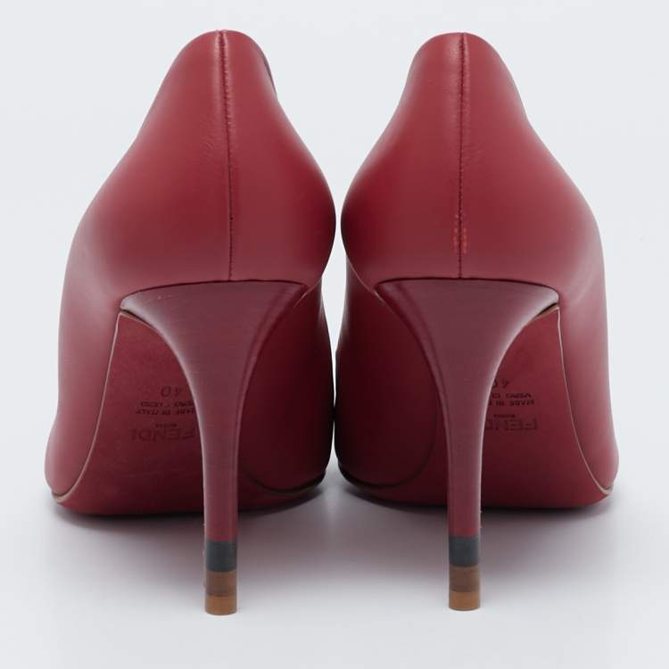 Pre Owned Fendi Burgundy Leather Pointed Toe Pumps Size 40
