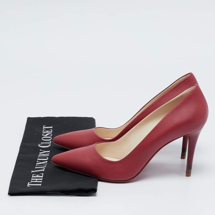 Pre Owned Fendi Burgundy Leather Pointed Toe Pumps Size 40