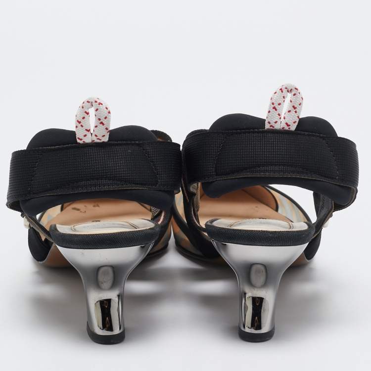 Pre Owned Fendi Black/Brown Zucca Mesh and Leather Colibri Pumps Size 40