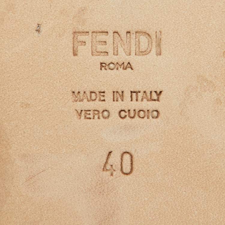 Pre Owned Fendi Beige Leather Logo Embossed Slide Flat Sandals Size 40