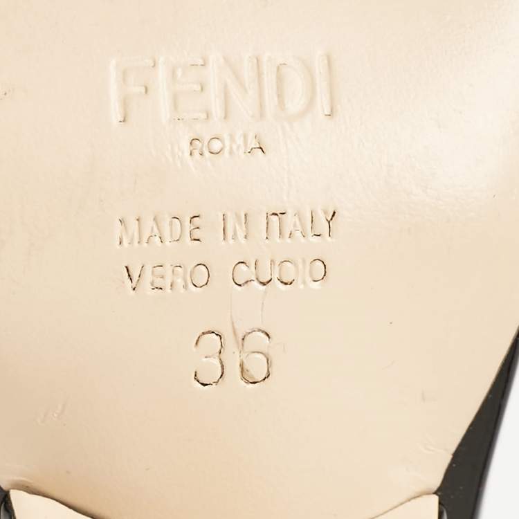 Pre Owned Fendi Gold/Black Leather and Patent Studded Ankle Strap Sandals Size 36