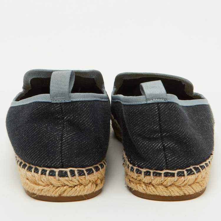 Pre Owned Fendi Navy Blue/Grey Denim and Patent Leather Junia Cap Toe Espadrille Flats Size 38