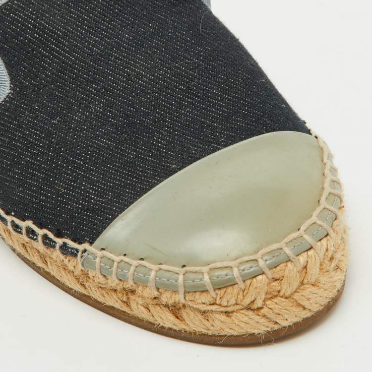 Pre Owned Fendi Navy Blue/Grey Denim and Patent Leather Junia Cap Toe Espadrille Flats Size 38