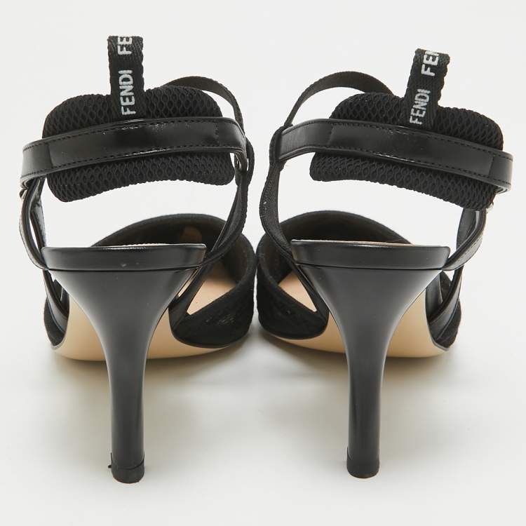 Pre Owned Fendi Black Lace and Leather Colibri Lite Slingback Pumps Size 37