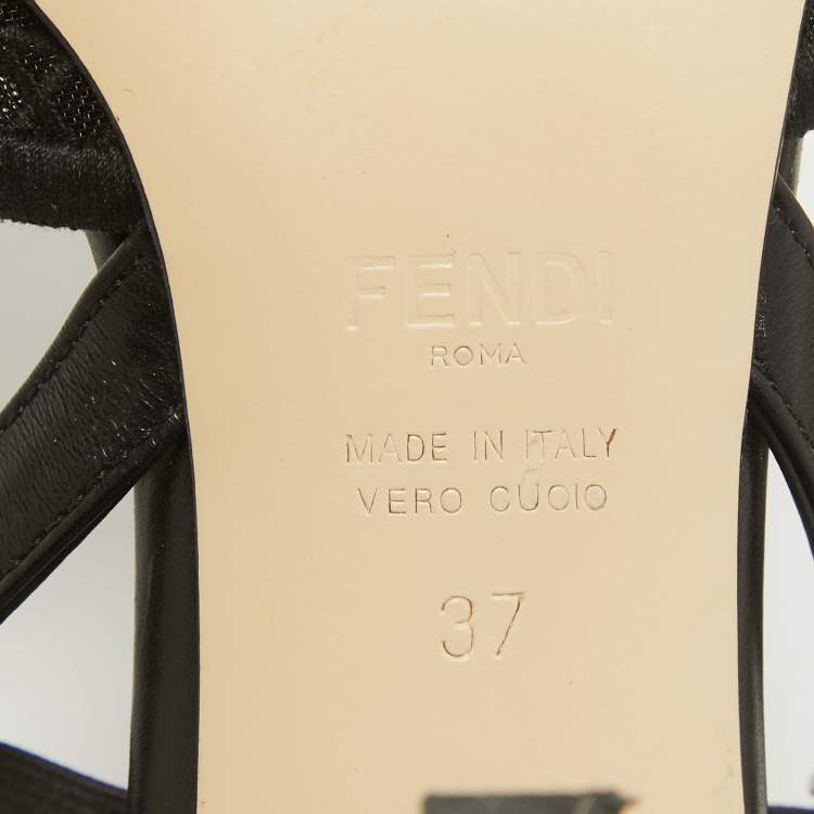 Pre Owned Fendi Black Lace and Leather Colibri Lite Slingback Pumps Size 37