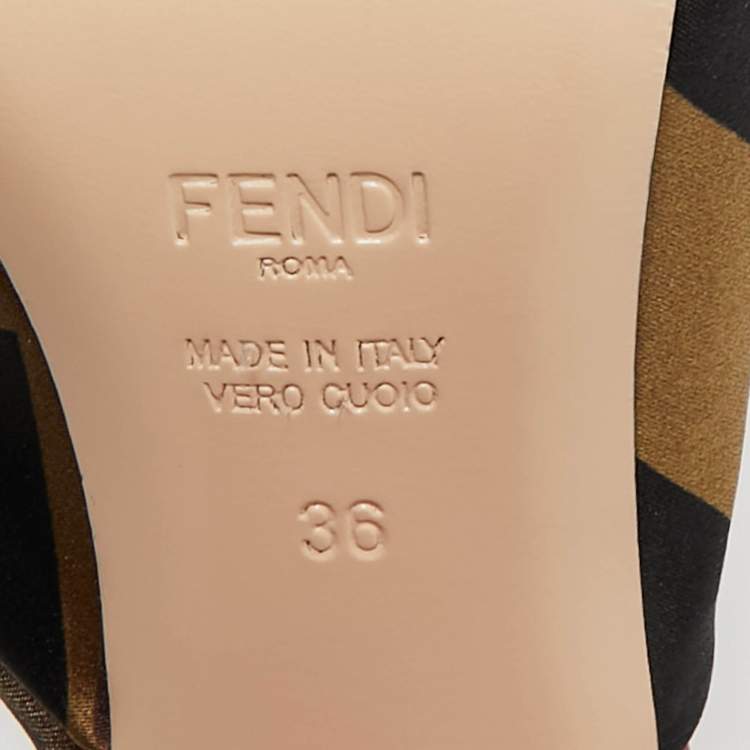 Pre Owned Fendi Brown/Black Satin Logo Twist Knotted Block Heel Sandals Size 36