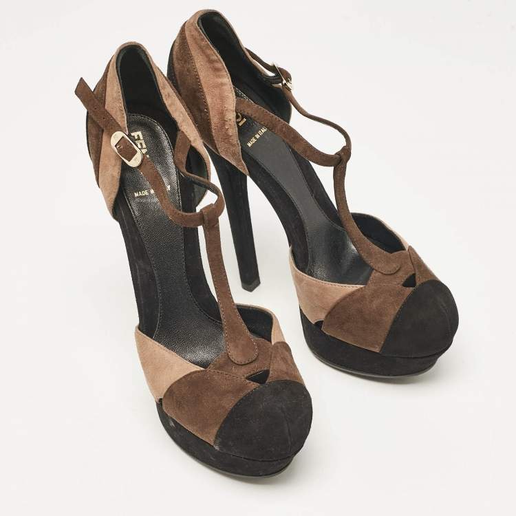 Pre Owned Fendi Multicolor Suede Mary Jane Pumps Size 38