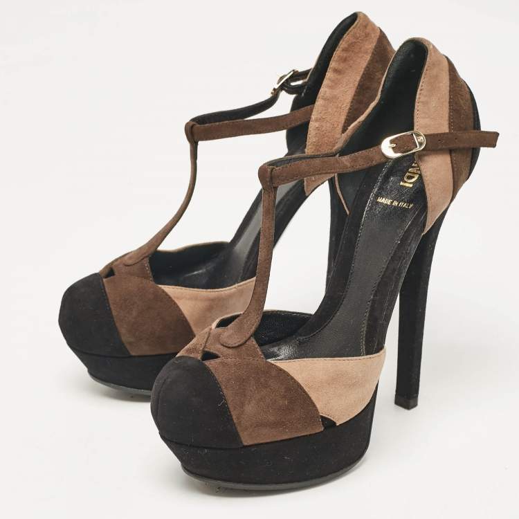Pre Owned Fendi Multicolor Suede Mary Jane Pumps Size 38