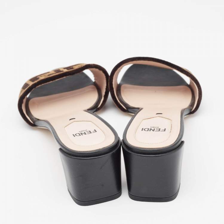 Pre Owned Fendi Two Tone Zucca Velvet Slide Sandals Size 39