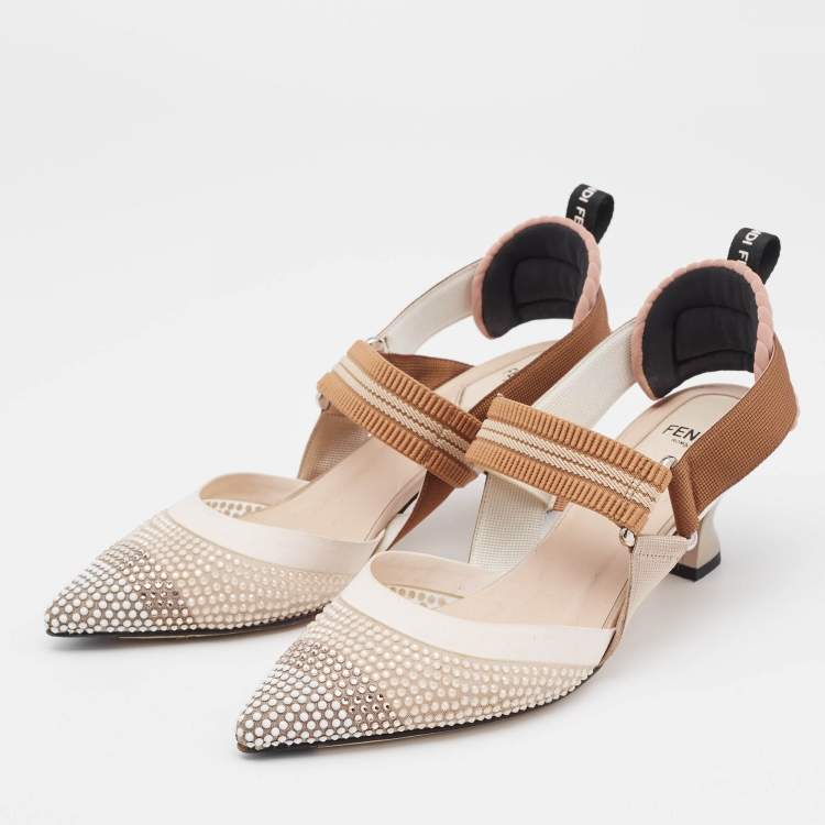 Pre Owned Fendi Multicolor Fabric and Mesh Crystal Embellished Colibri Pumps Size 36