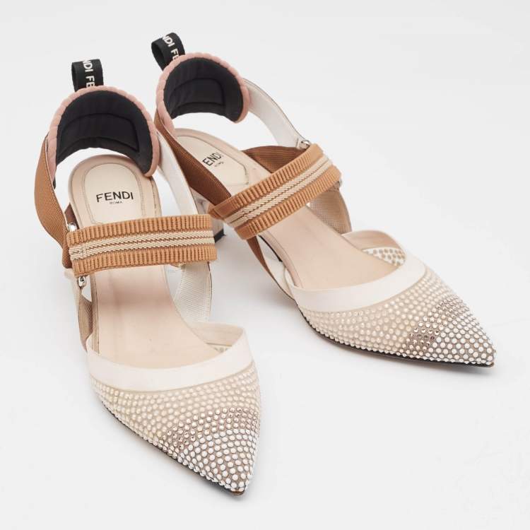 Pre Owned Fendi Multicolor Fabric and Mesh Crystal Embellished Colibri Pumps Size 36