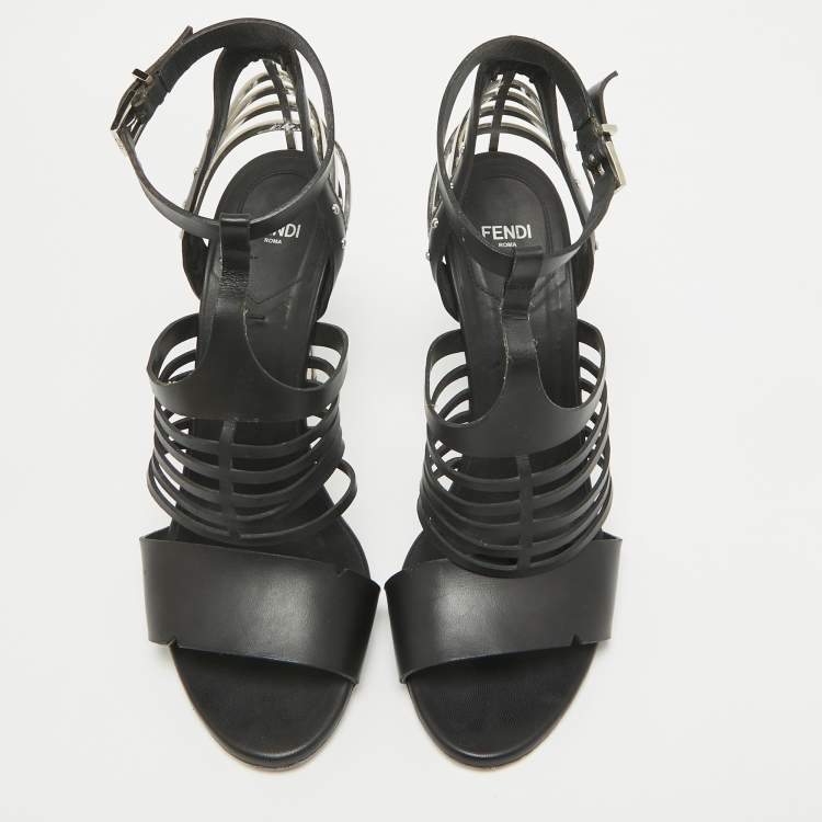 Pre Owned Fendi Black Leather Strappy Sandals Size 40
