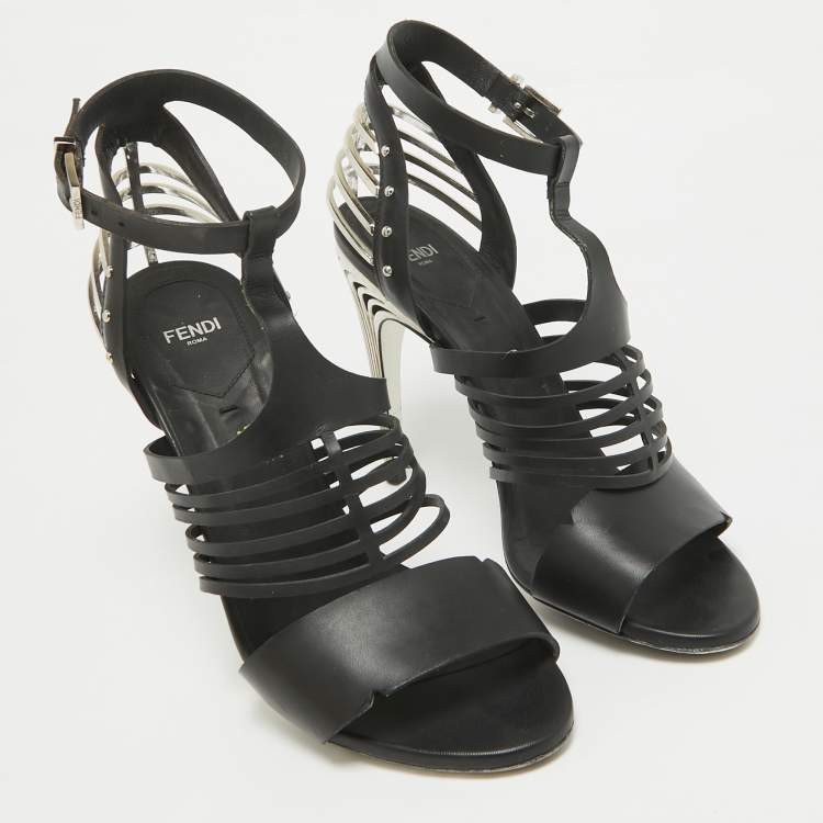 Pre Owned Fendi Black Leather Strappy Sandals Size 40