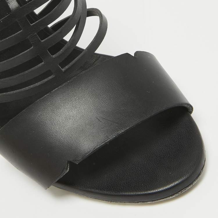 Pre Owned Fendi Black Leather Strappy Sandals Size 40