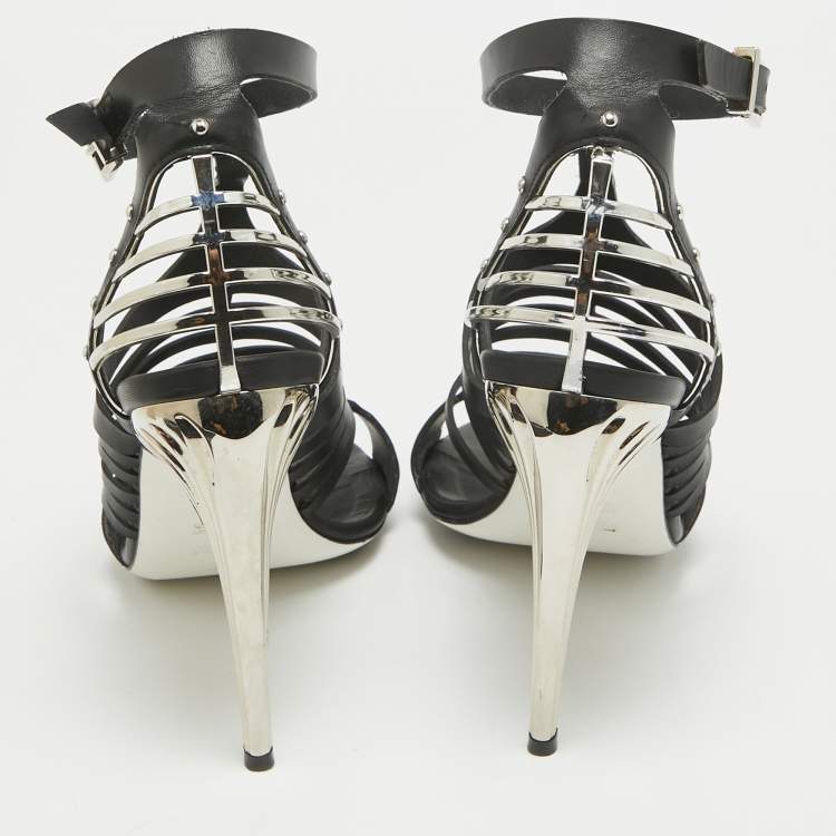 Pre Owned Fendi Black Leather Strappy Sandals Size 40