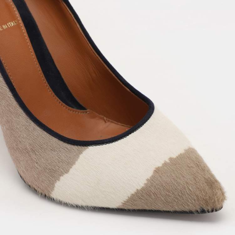 مملوكة مسبقًا Fendi Beige/White Calf Hair Diamond Pumps Size 38.5