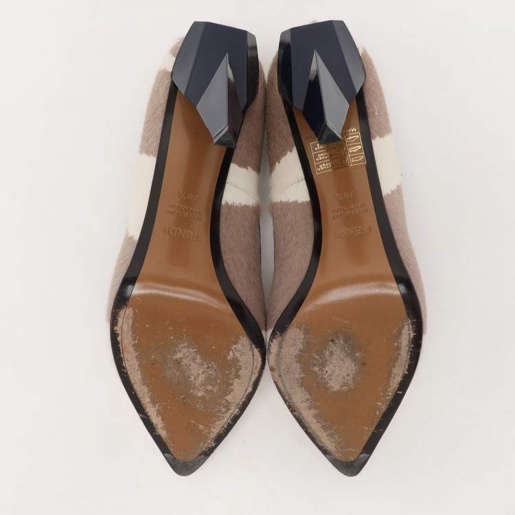 مملوكة مسبقًا Fendi Beige/White Calf Hair Diamond Pumps Size 38.5