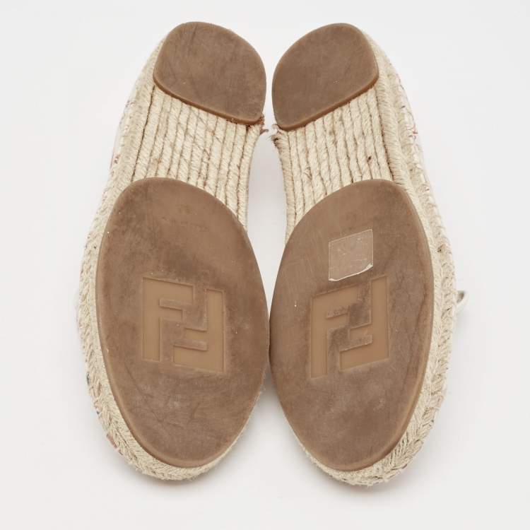 Pre Owned Fendi Multicolor Canvas and Leather Cap Toe Espadrille Flats Size 38