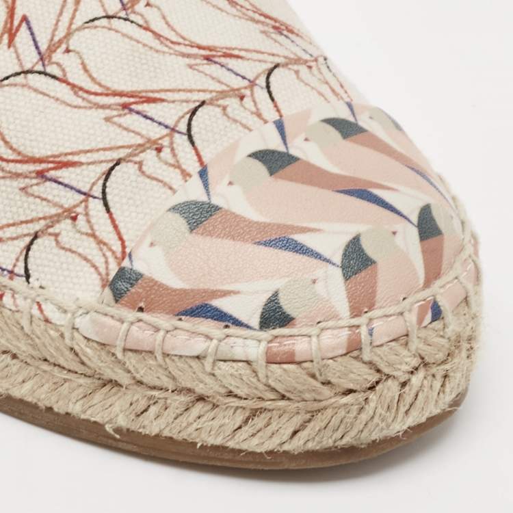 Pre Owned Fendi Multicolor Canvas and Leather Cap Toe Espadrille Flats Size 38