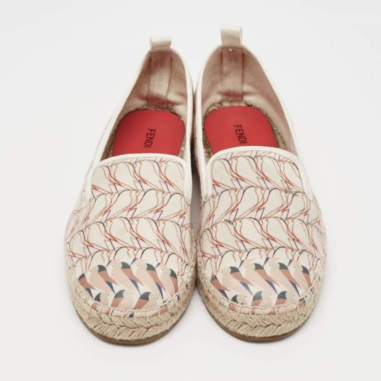 Pre Owned Fendi Multicolor Canvas and Leather Cap Toe Espadrille Flats Size 38