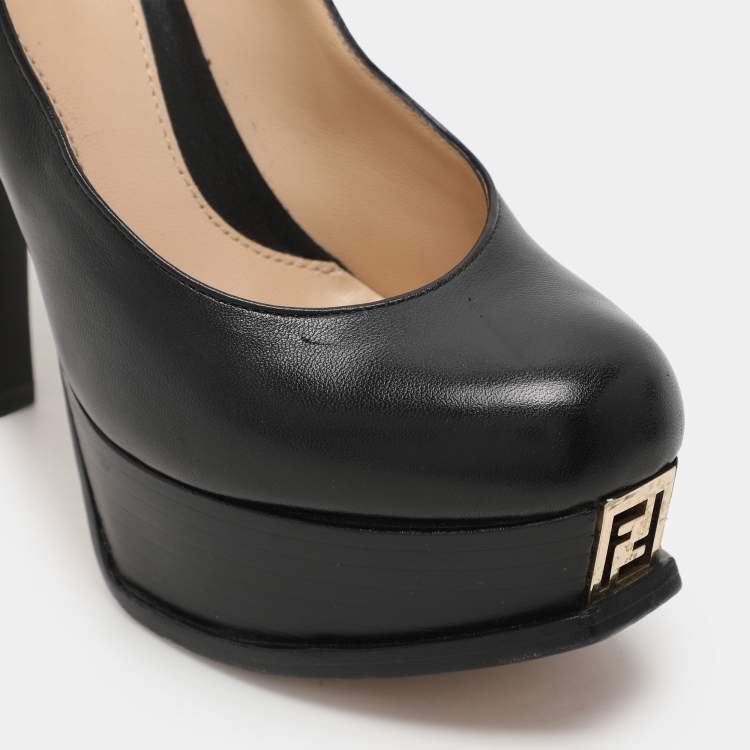 Pre Owned Fendi Black Leather Fendista Platform Pumps Size 35.5