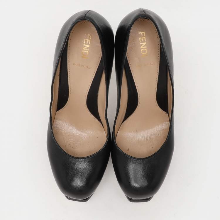 Pre Owned Fendi Black Leather Fendista Platform Pumps Size 35.5