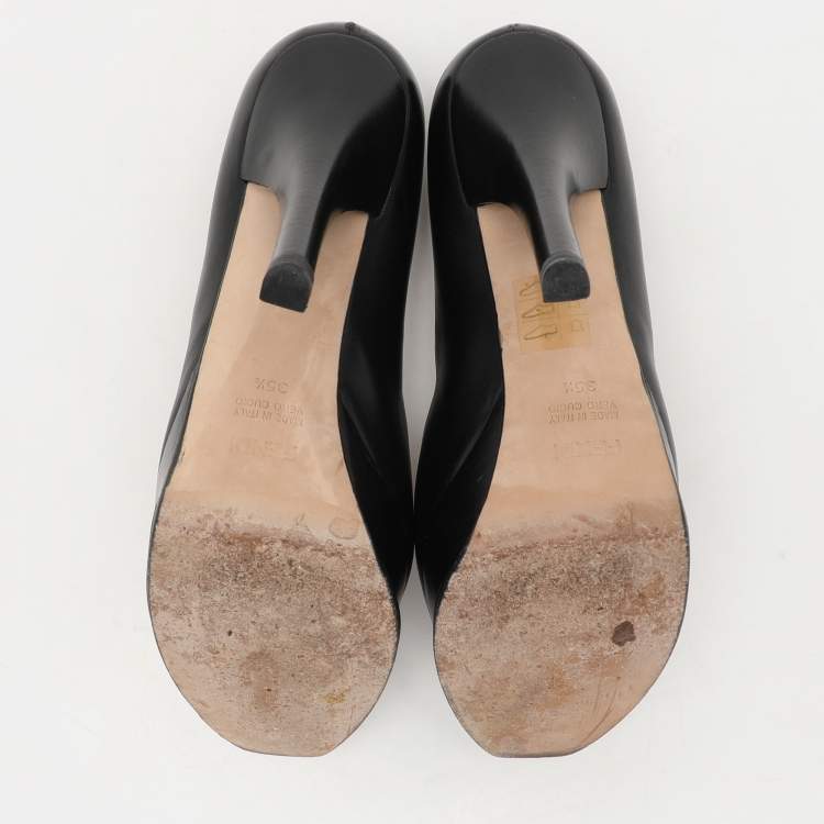 Pre Owned Fendi Black Leather Fendista Platform Pumps Size 35.5