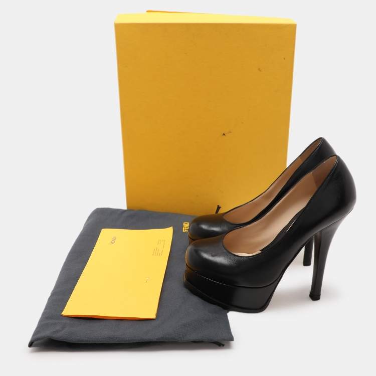 Pre Owned Fendi Black Leather Fendista Platform Pumps Size 35.5