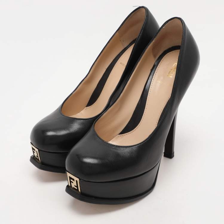Pre Owned Fendi Black Leather Fendista Platform Pumps Size 35.5