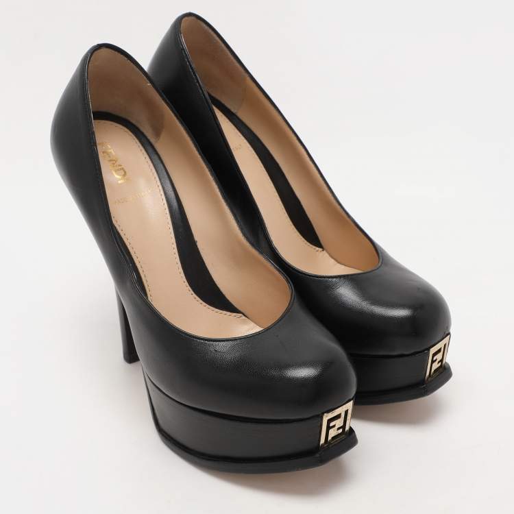 Pre Owned Fendi Black Leather Fendista Platform Pumps Size 35.5
