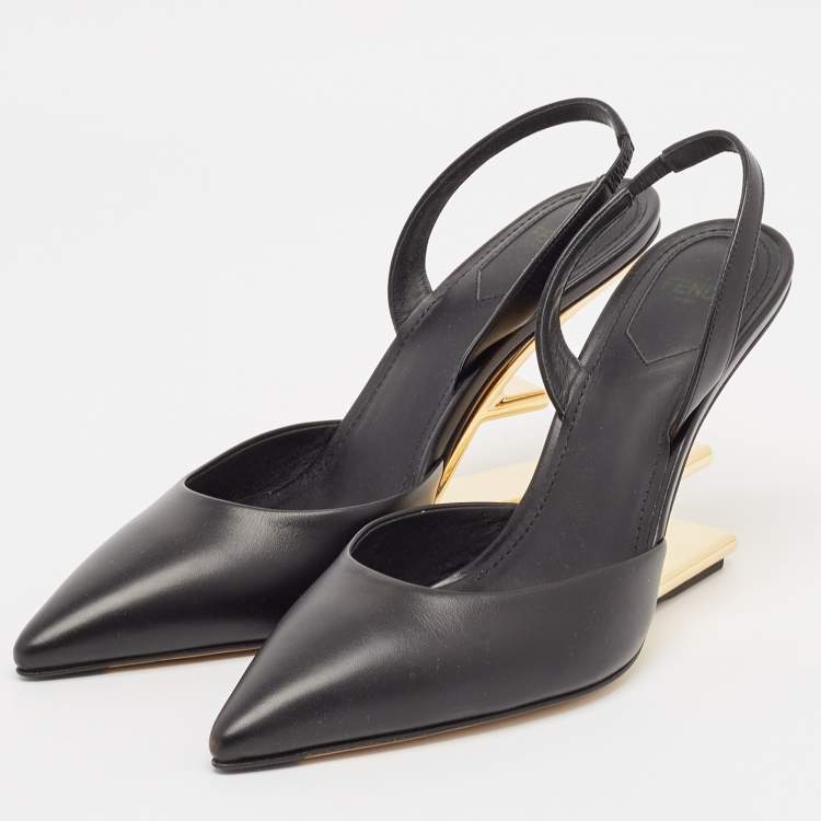 Pre Owned Fendi Black Leather Fendi First Slingback Pumps Size 38.5