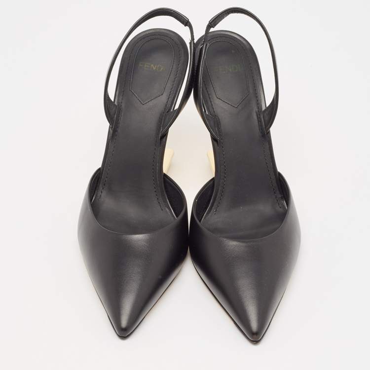 Pre Owned Fendi Black Leather Fendi First Slingback Pumps Size 38.5