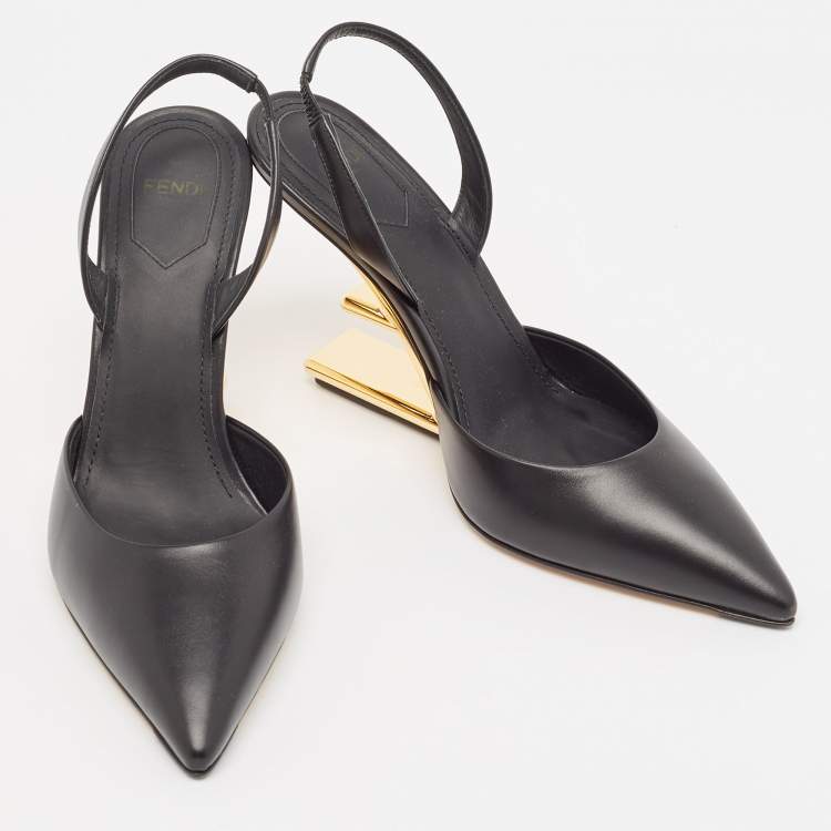 Pre Owned Fendi Black Leather Fendi First Slingback Pumps Size 38.5