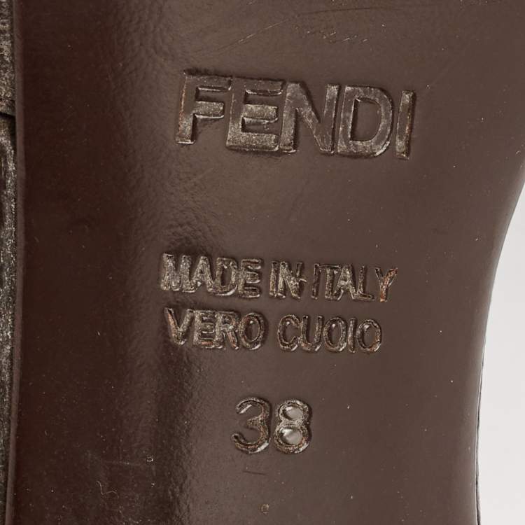 Pre Owned Fendi Brown Leather T Strap Peep Toe Ankle Strap Sandals Size 38