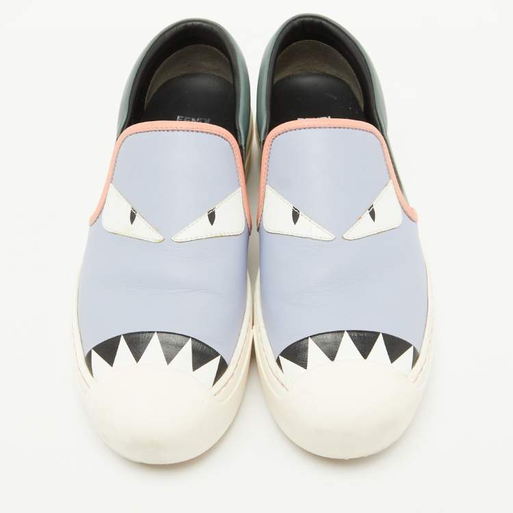 Pre Owned Fendi Multicolor Leather Monster Slip On Sneakers Size 38