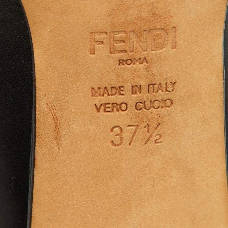Pre Owned Fendi Black Leather Floral Applique Mules Size 37.5
