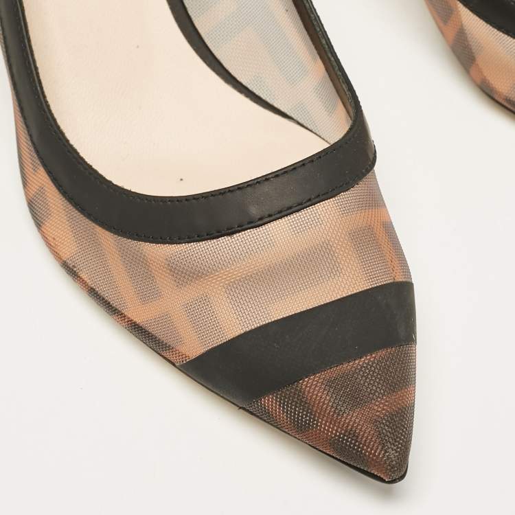 Pre Owned Fendi Brown/Black Leather and Mesh Colibri Pumps Size 35