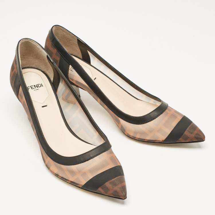 Pre Owned Fendi Brown/Black Leather and Mesh Colibri Pumps Size 35