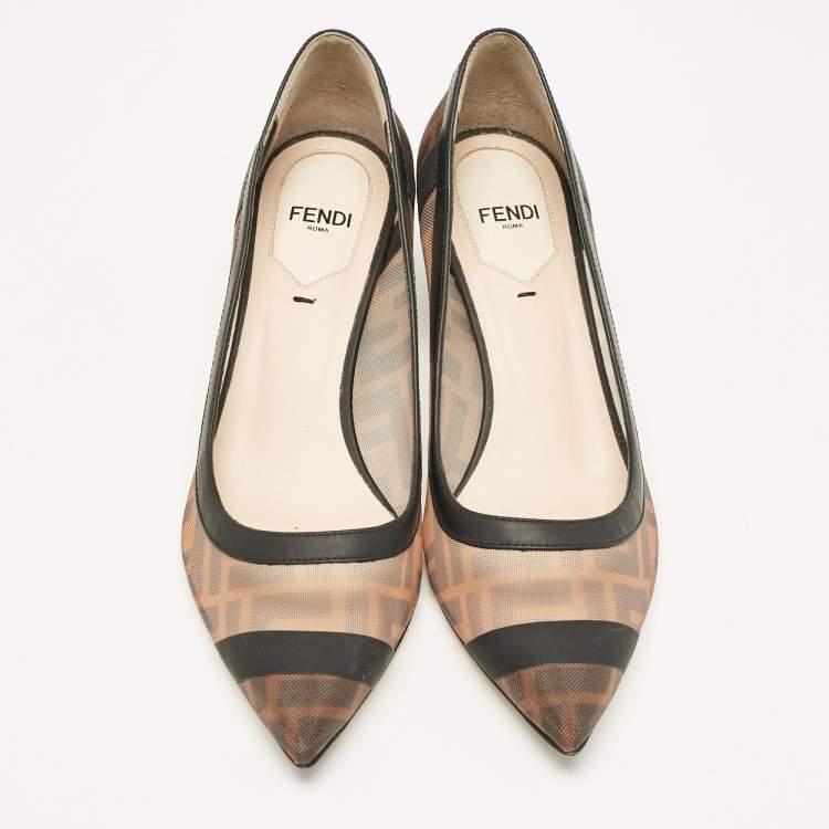 Pre Owned Fendi Brown/Black Leather and Mesh Colibri Pumps Size 35