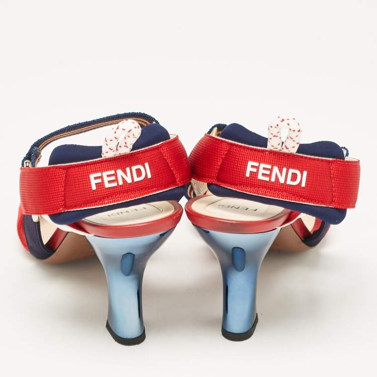 Pre Owned Fendi Multicolor Canvas Ankle Strap Sandals Size 39