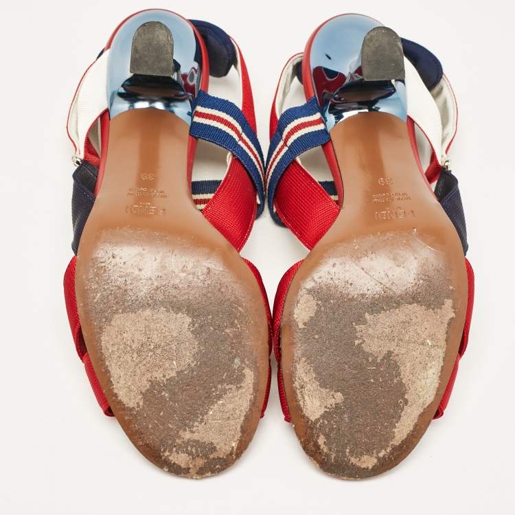 Pre Owned Fendi Multicolor Canvas Ankle Strap Sandals Size 39