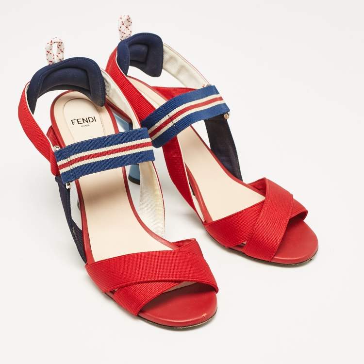 Pre Owned Fendi Multicolor Canvas Ankle Strap Sandals Size 39