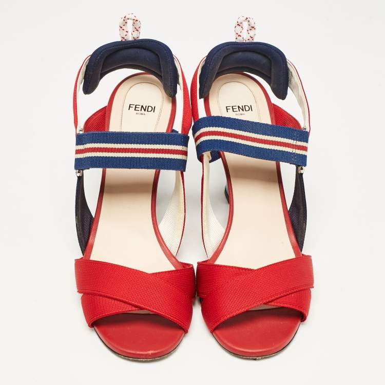 Pre Owned Fendi Multicolor Canvas Ankle Strap Sandals Size 39
