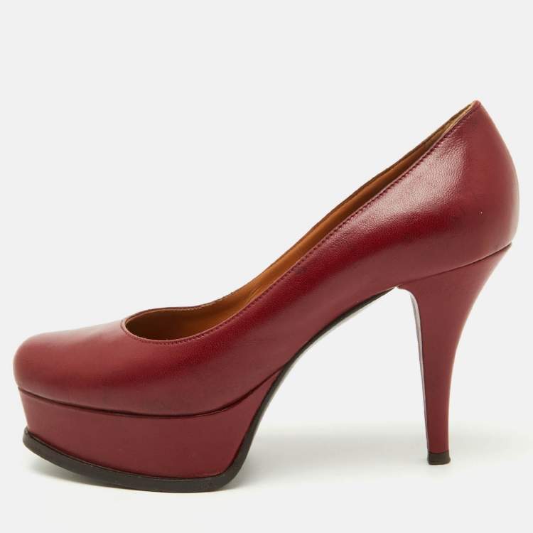 Pre Owned Fendi Dark Red Leather Fendista Platform Pumps Size 37