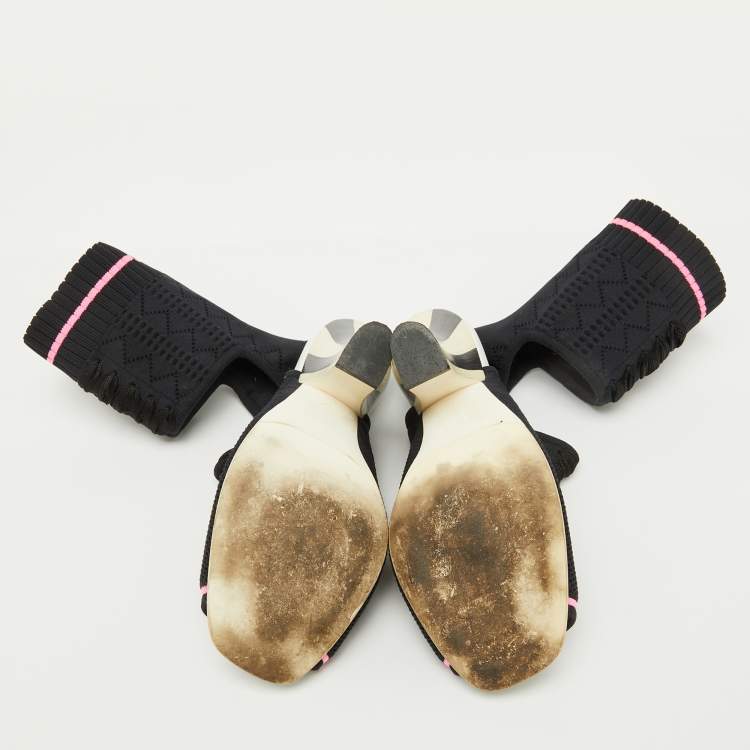 Pre Owned Fendi Black Knit Fabric Peep Toe Cut Out Sandals Size 37