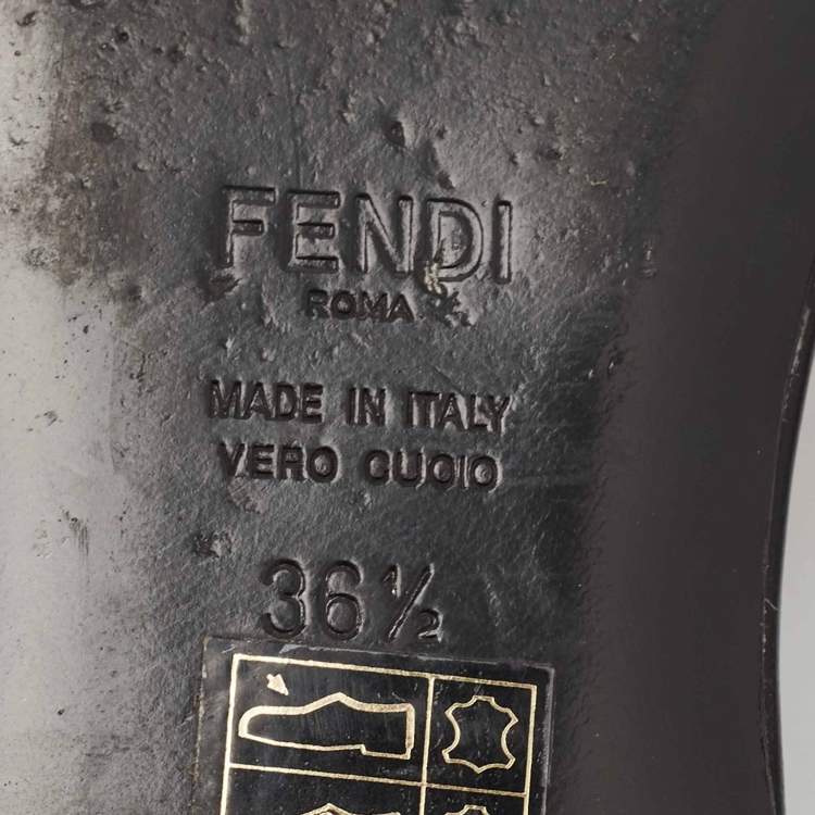 Pre Owned Fendi Black Leather Logo Flat Slides Size 36.5