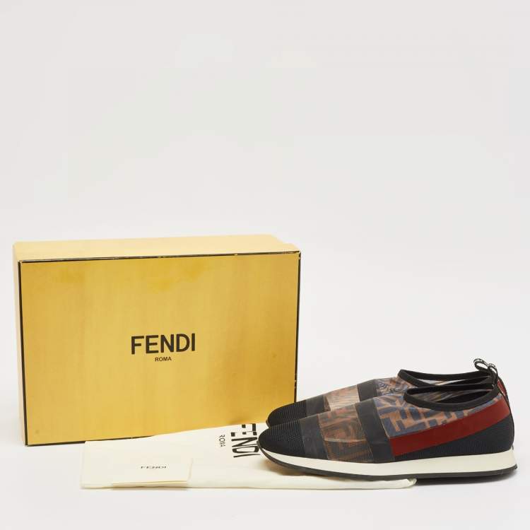 Pre Owned Fendi Multicolor Zucca Mesh And Leather Colibri Slip On Sneakers Size 39