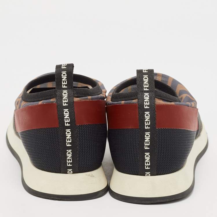 Pre Owned Fendi Multicolor Zucca Mesh And Leather Colibri Slip On Sneakers Size 39